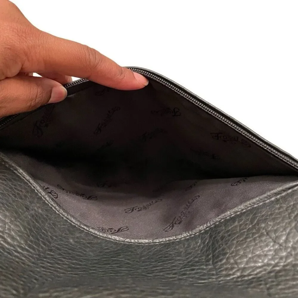 Fossil Crossbody Bag Black Shoulder Leather Microfiber Work Fashion Business